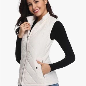 NWT White Quilted Sleeveless Vest with High Collar